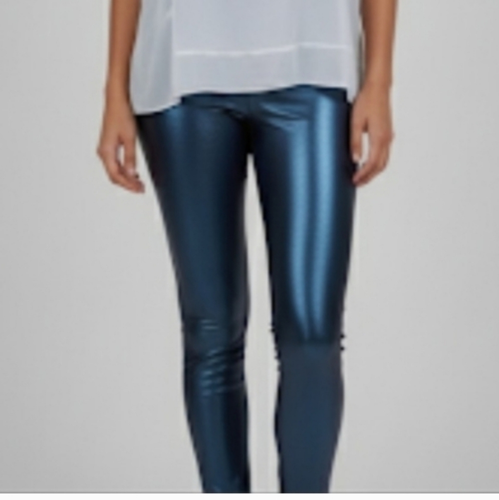 Spanx Faux Leather Liquid Leggings Black High Rise Women's Size Medium Mobwife